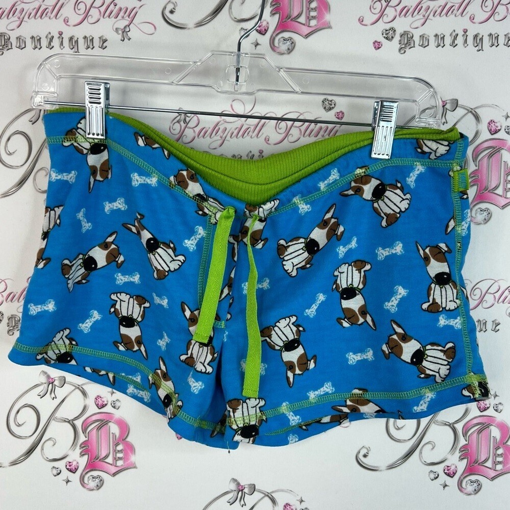La SENZA shorts mini y2k 2000s dogs dog bone 🦴 Blue Shorts with Green Accents